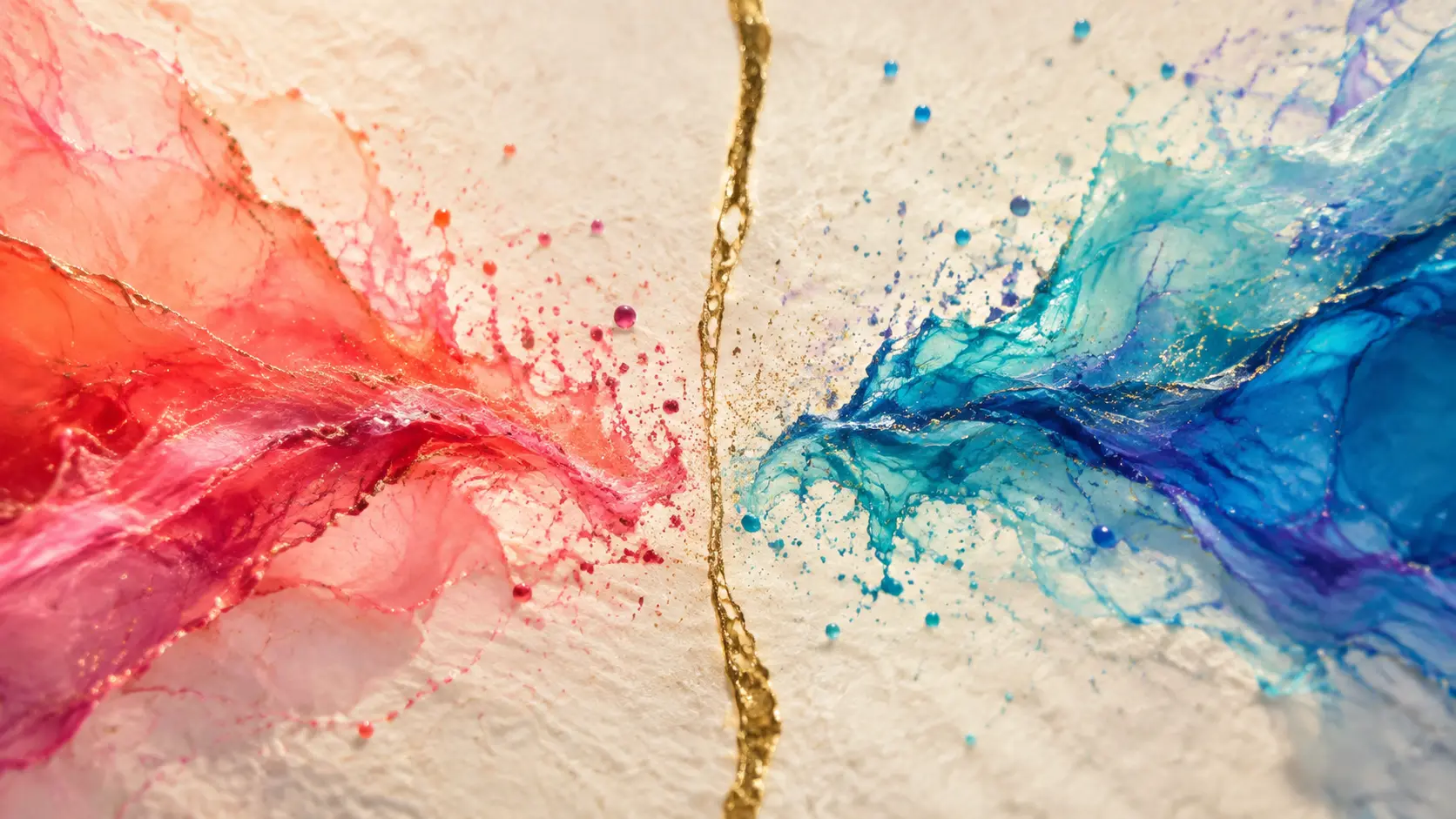 limite-que-cuida-sin-ser-un-muro Dos corrientes de color permanecen separadas por una línea dorada flexible que simboliza un límite protector