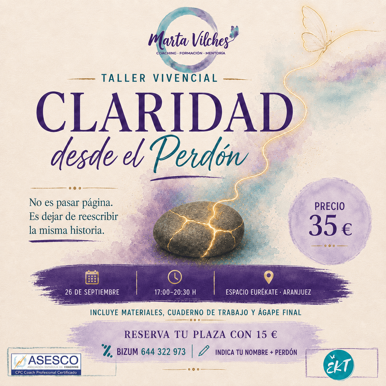 Cartel del taller Claridad desde el Perdón en Aranjuez Cartel del taller Claridad desde el Perdón en Aranjuez